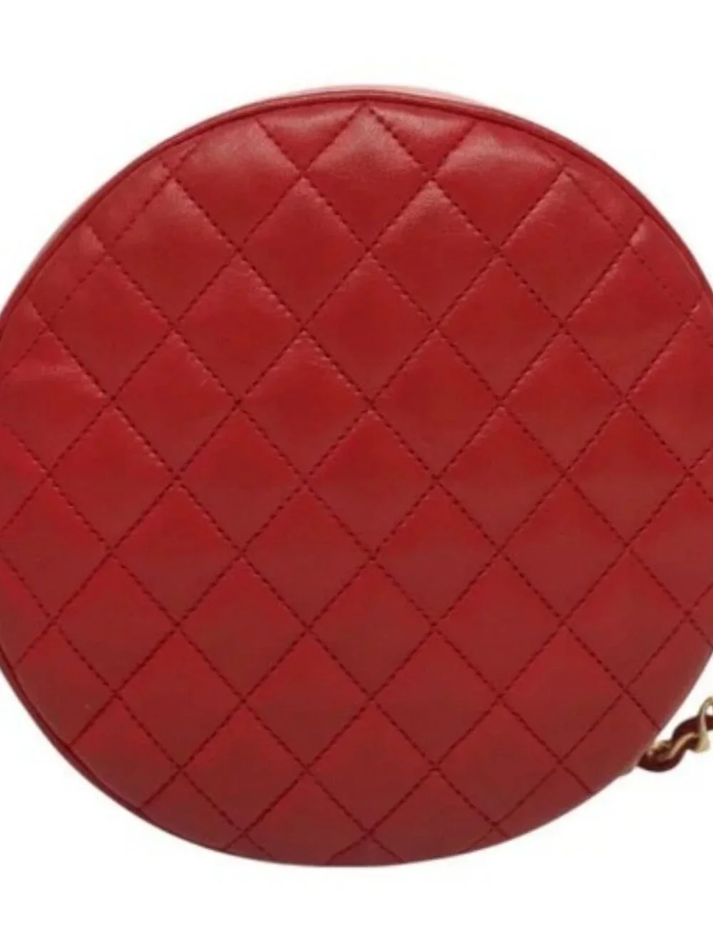 CHANEL Chain Shoulder Bag Lamb Skin Red Gold CC Auth 127505